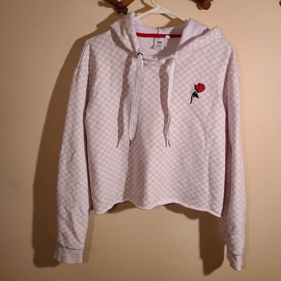 Vans Leila Hoodie Rose Crop Drawstring Checkered Size Medium - Picture 5 of 7